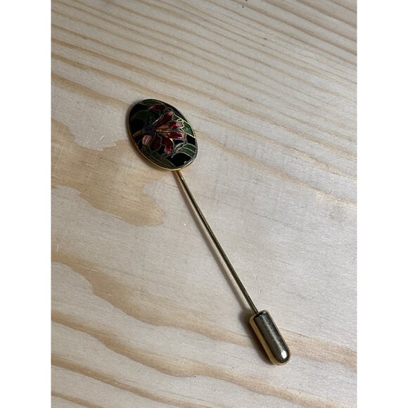 Vintage Gold Tone Lily Enamel Lapel Stick Pin - Picture 2 of 5